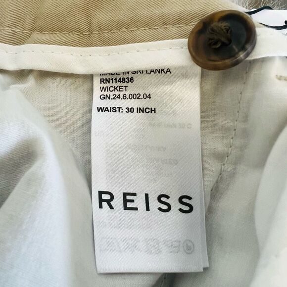 REISS Wicket Cotton Blend Chino Shorts, Flat Front, Classic, Tan, Size 30, NWT - Picture 6 of 7